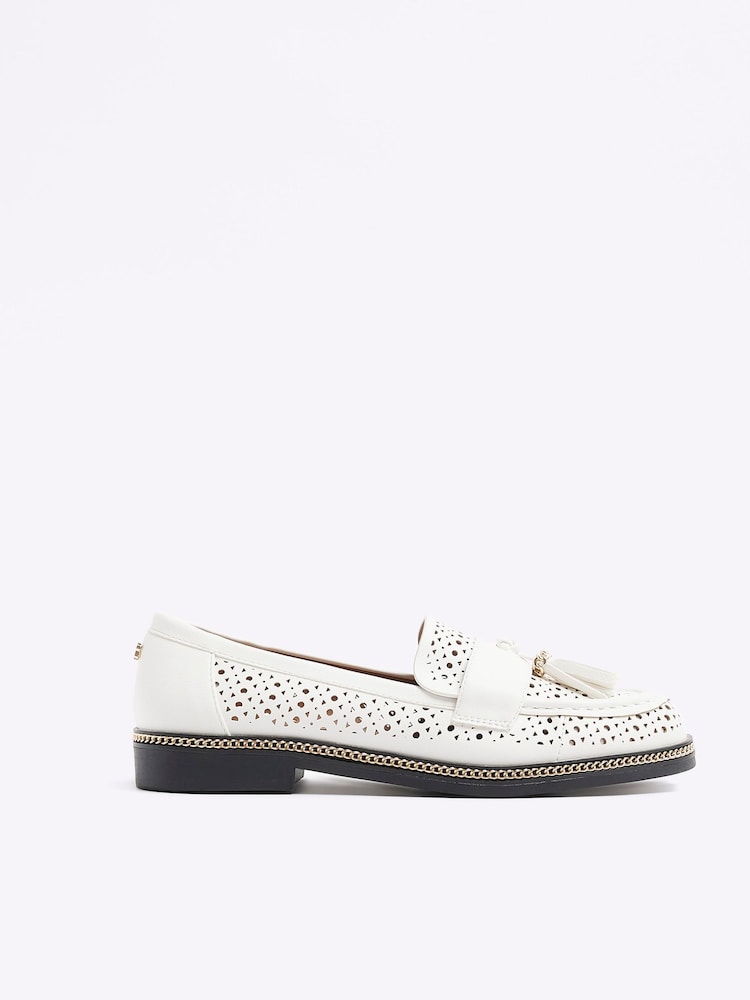 River Island White Laser Cut Tassle Loafers - Image 1 of 4