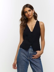 River Island Black Button Front Waistcoat - Image 1 of 6