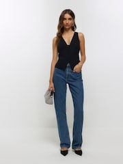 River Island Black Button Front Waistcoat - Image 3 of 6