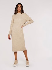 Apricot Cream Chunky Knit High Neck Midi Dress - Image 3 of 4