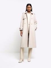 River Island Brown Relaxed Longline Trench Coat - Image 3 of 6