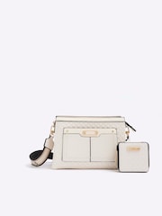 River Island Cream Monogram Tri Comp Cross-Body Bag - Image 1 of 4