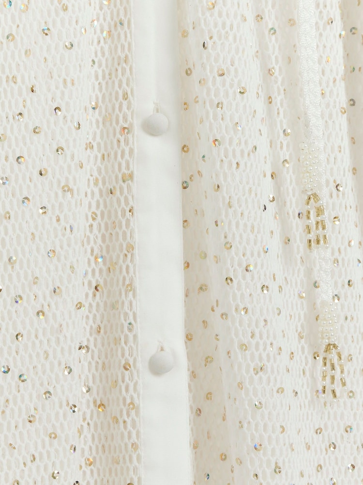 River Island White 100% Cotton Sequin Maxi Shirt Cover-Up Dress - Image 4 of 4 River Island White 100% Cotton Sequin Maxi Shirt Cover-Up Dress - Image 4 of 4