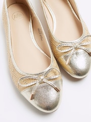 River Island Gold Raffia Studded Bow Ballet Pumps - Image 3 of 4