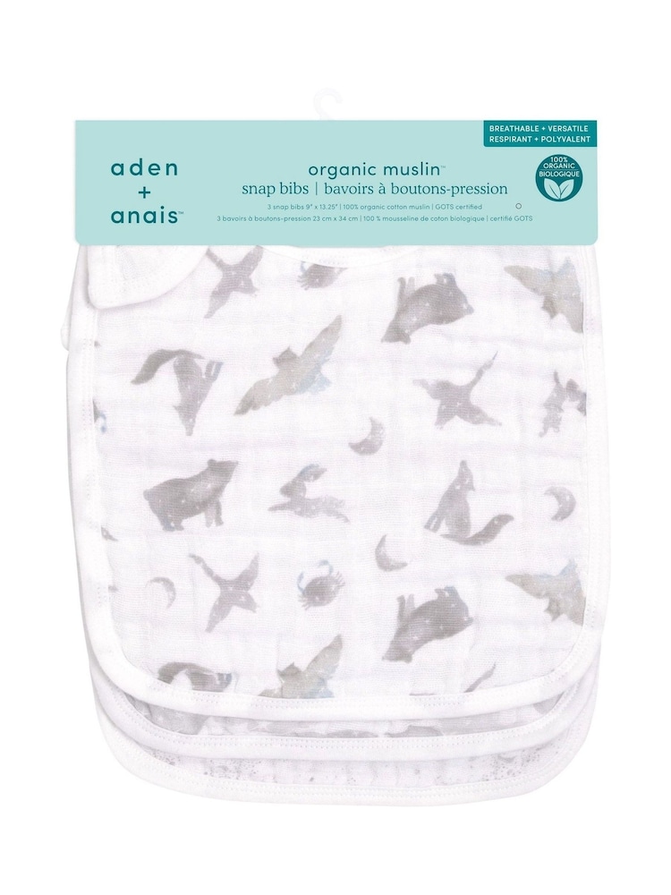 aden + anais White Snap Organic Cotton Muslin Bibs 3 Pack - Image 2 of 3