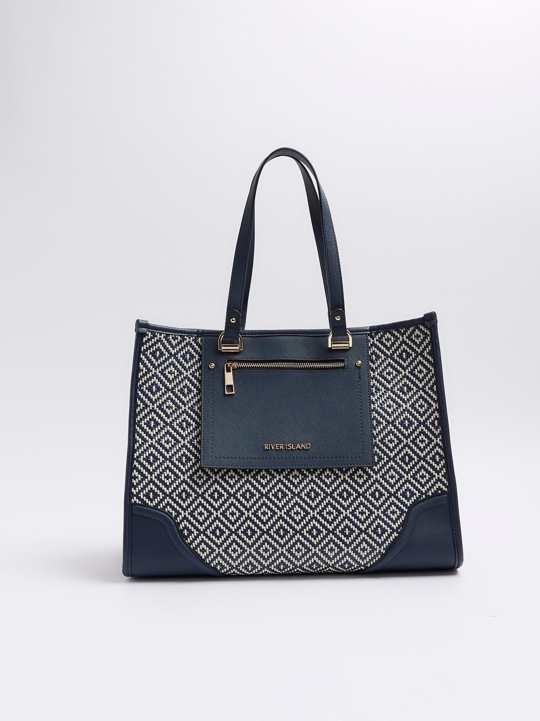 Buy River Island Blue Weave Pocket Shopper Bag from Next Ireland