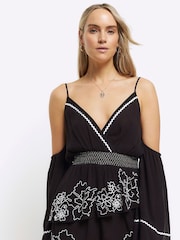 River Island Black Angel Sleeve Embellished Playsuit - Image 3 of 4