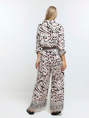 River Island Cream Ikat Palazzo Beach Trousers - Image 2 of 4