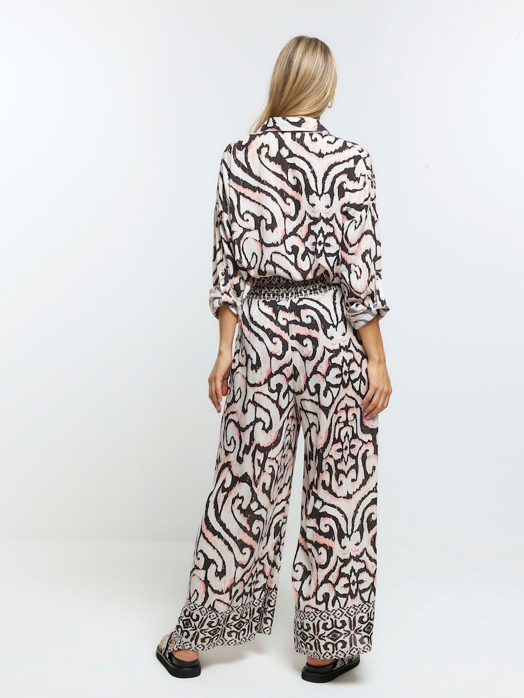 River Island Cream Ikat Palazzo Beach Trousers - Image 2 of 4