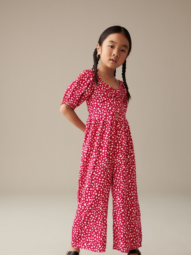 Red Hearts Printed Jumpsuit (3-16yrs) - Image 1 of 7
