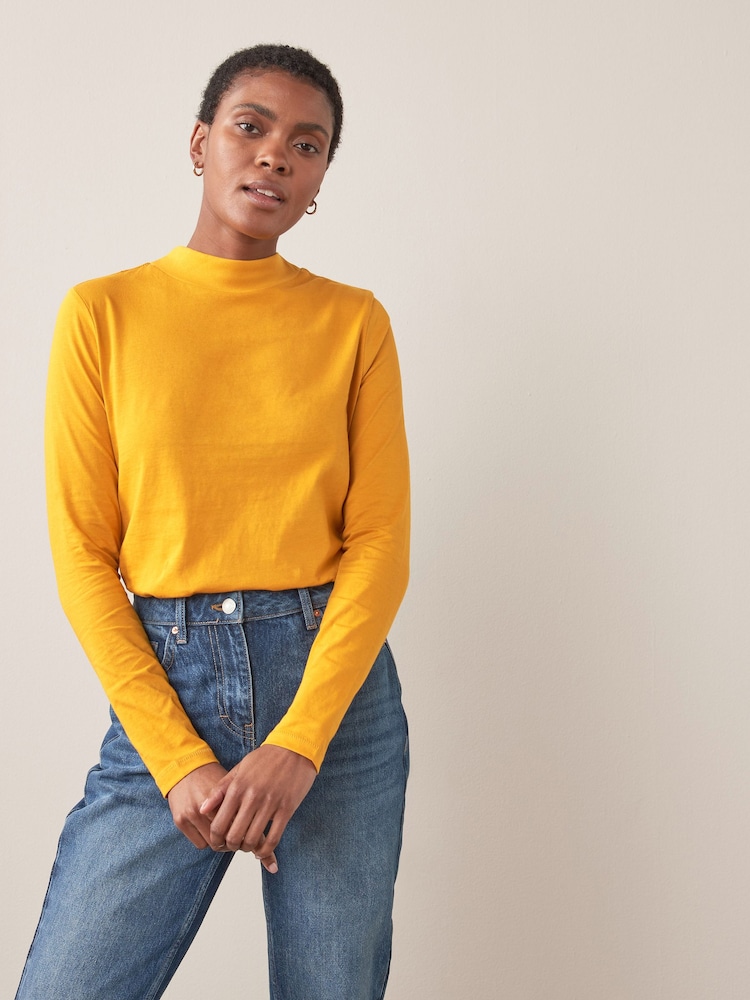 Ochre Yellow High Neck Long Sleeve Top - Image 1 of 6 Ochre Yellow High Neck Long Sleeve Top - Image 1 of 6