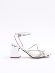 River Island Silver Clipped Tubular Heeled Sandals - Image 1 of 4