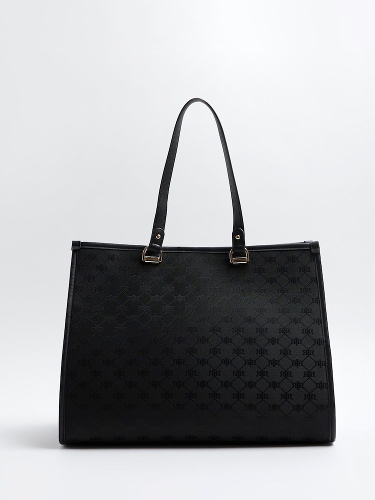 River Island Black Jacquard Monogram Shopper Bag - Image 2 of 4