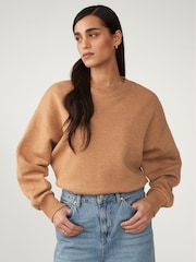 Tobacco Brown Relaxed Fit Soft Overdyed Marl Crew Neck Sweatshirt - Image 1 of 6