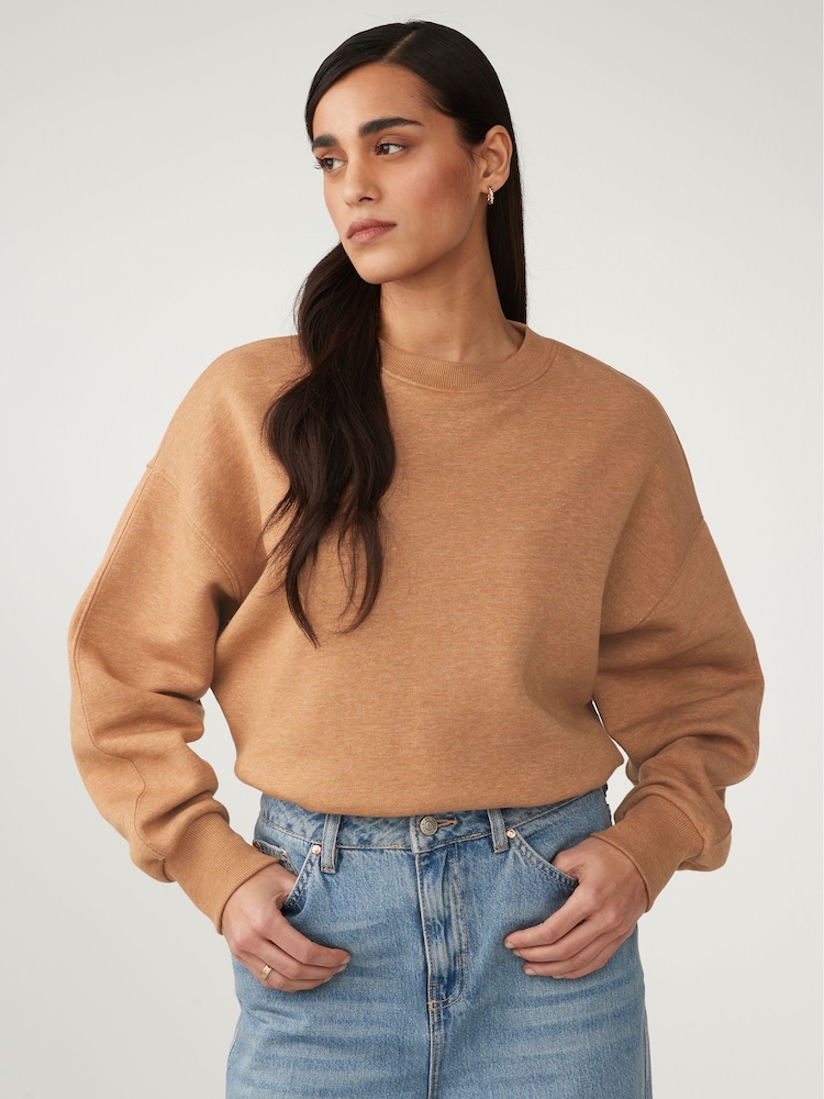 Tobacco Brown Relaxed Fit Soft Overdyed Marl Crew Neck Sweatshirt - Image 1 of 6