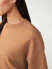 Tobacco Brown Relaxed Fit Soft Overdyed Marl Crew Neck Sweatshirt - Image 2 of 6