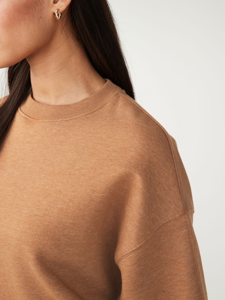 Tobacco Brown Relaxed Fit Soft Overdyed Marl Crew Neck Sweatshirt - Image 2 of 6