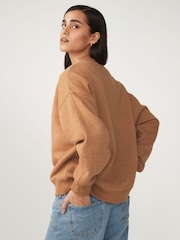 Tobacco Brown Relaxed Fit Soft Overdyed Marl Crew Neck Sweatshirt - Image 4 of 6