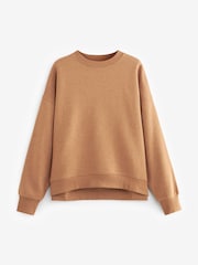 Tobacco Brown Relaxed Fit Soft Overdyed Marl Crew Neck Sweatshirt - Image 5 of 6