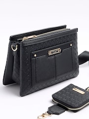 River Island Black Monogram Tri Comp Crossbody Bag - Image 1 of 4
