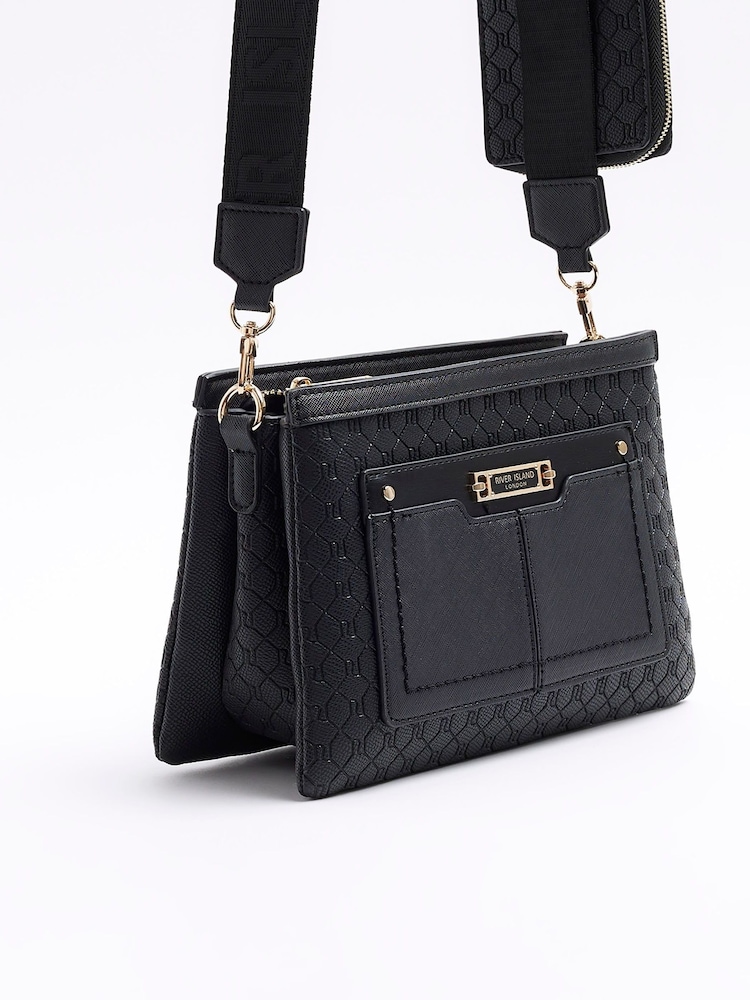 River Island Black Monogram Tri Comp Crossbody Bag - Image 2 of 4