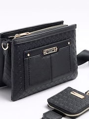 River Island Black Monogram Tri Comp Crossbody Bag - Image 3 of 4