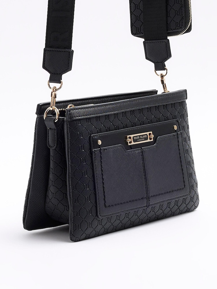 River Island Black Monogram Tri Comp Crossbody Bag - Image 4 of 4