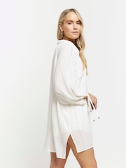 River Island Cream Metallic Stripe Beach Shirt - Image 2 of 4