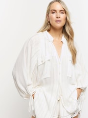 River Island Cream Metallic Stripe Beach Shirt - Image 3 of 4