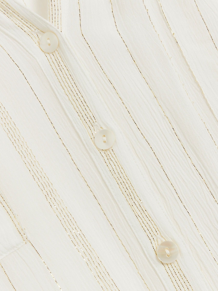 River Island Cream Metallic Stripe Beach Shirt - Image 4 of 4
