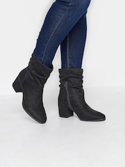 Yours Curve Black Extra Wide Fit Slouch Ankle Micro Boots - Image 1 of 5
