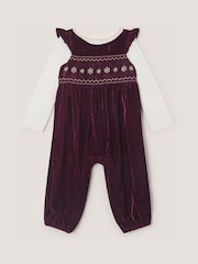 Monsoon Baby Top & Smocked Velvet Dungarees Set - صورة 1 من 3