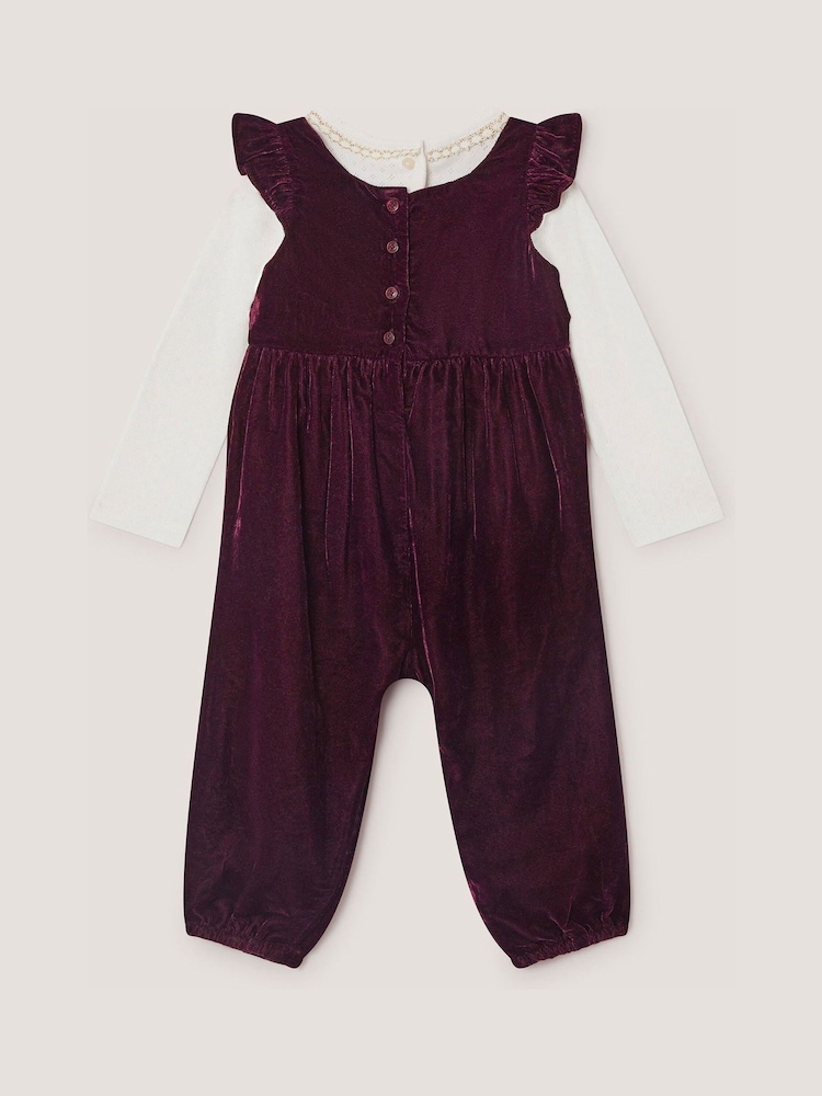 Monsoon Baby Top & Smocked Velvet Dungarees Set - صورة 2 من 3 Monsoon Baby Top & Smocked Velvet Dungarees Set - صورة 2 من 3