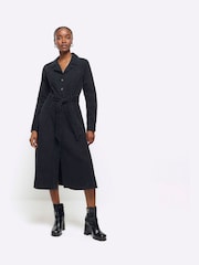 River Island Black Buttoned Denim Dress - Image 1 of 5