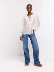 River Island White Embroidered Smock Top - Image 3 of 6