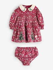 Monsoon Pink Baby Ditsy Floral Christmas Dress & Knickers Set - Image 1 of 1