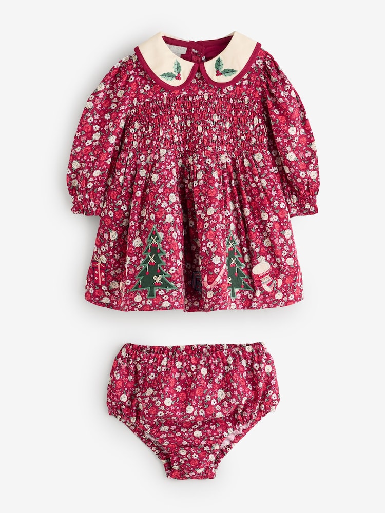 Monsoon Pink Baby Ditsy Floral Christmas Dress & Knickers Set - Image 1 of 1 Monsoon Pink Baby Ditsy Floral Christmas Dress & Knickers Set - Image 1 of 1