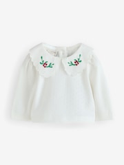 Monsoon Green Christmas Wreath Top & Velvet Pinafore Dress Set - Image 4 of 4