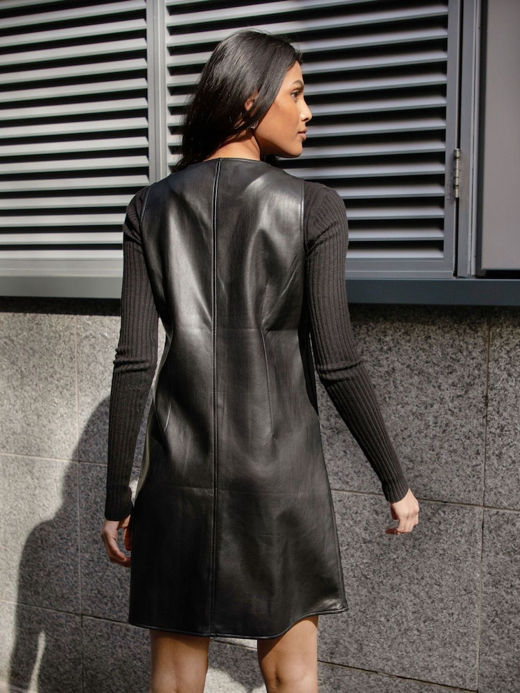 Threadbare Black Button Down PU Faux Leather Dress - Image 2 of 4
