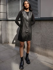Threadbare Black Button Down PU Faux Leather Dress - Image 3 of 4