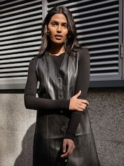Threadbare Black Button Down PU Faux Leather Dress - Image 4 of 4