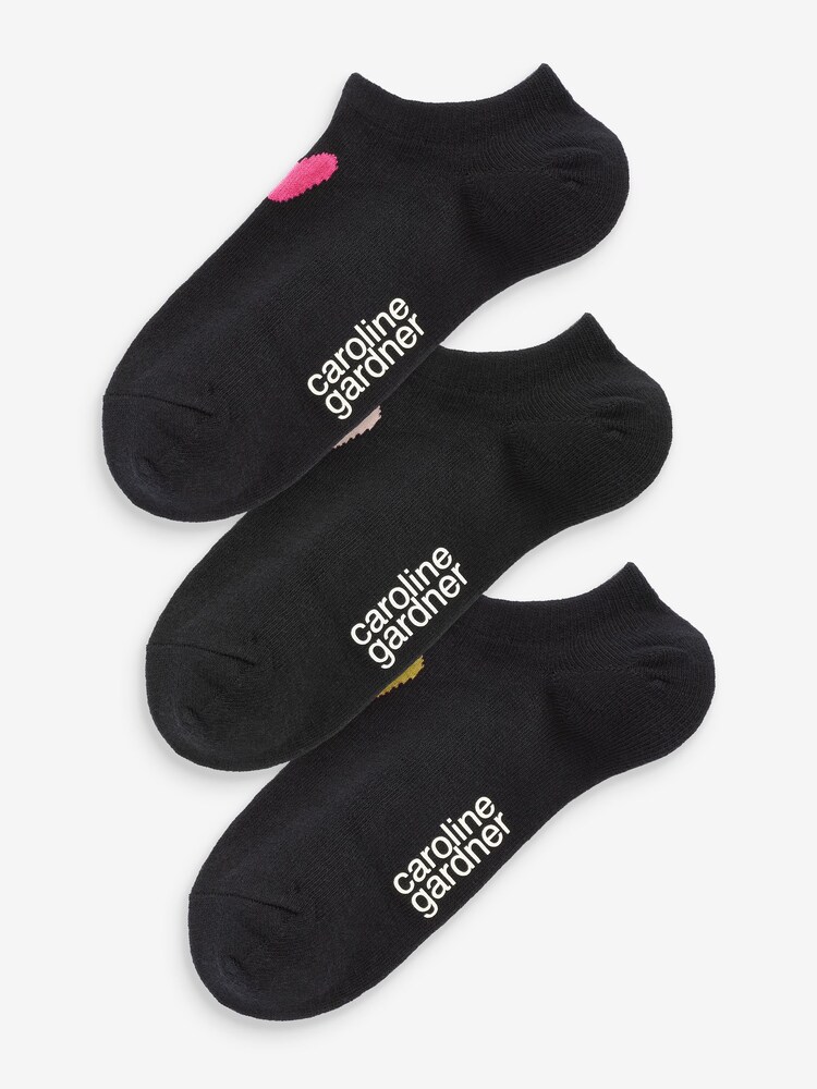 Caroline Gardner Black Signature Heart Trainer Socks 3 Pack - Image 1 of 7