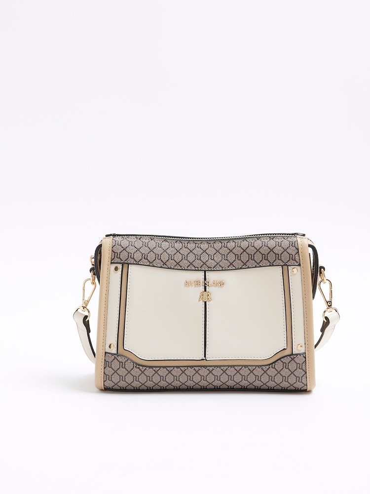 River Island Cream Cropped Panelled Cross-Body Bag - Image 1 of 5