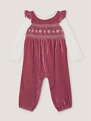 Monsoon Baby Top & Smocked Velvet Dungarees Set - صورة 1 من 3