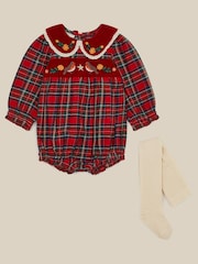 Monsoon Red Baby Tartan Christmas Romper - Image 2 of 3