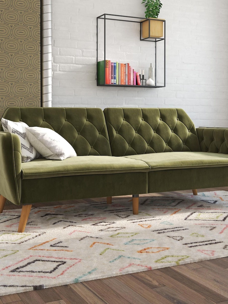 Novogratz Green Tallulah Velvet Memory Foam Futon Sofa - Image 1 of 4