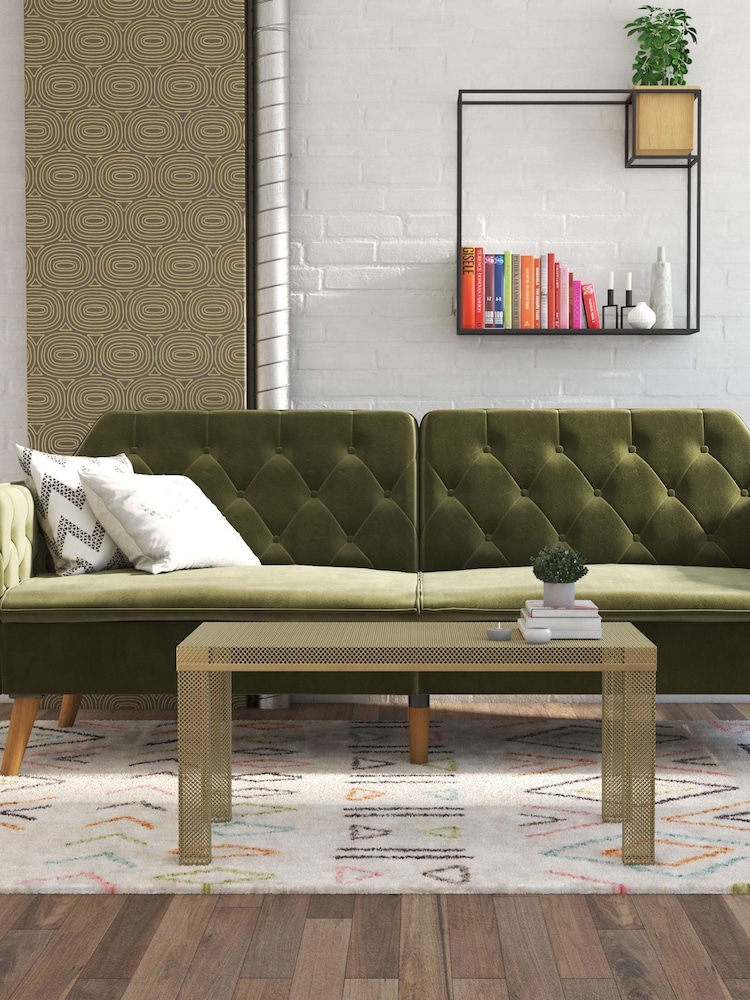 Novogratz Green Tallulah Velvet Memory Foam Futon Sofa - Image 2 of 4