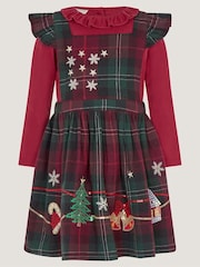 Monsoon Red Baby Christmas Top & Tartan Pinafore Dress Set - Image 2 of 4