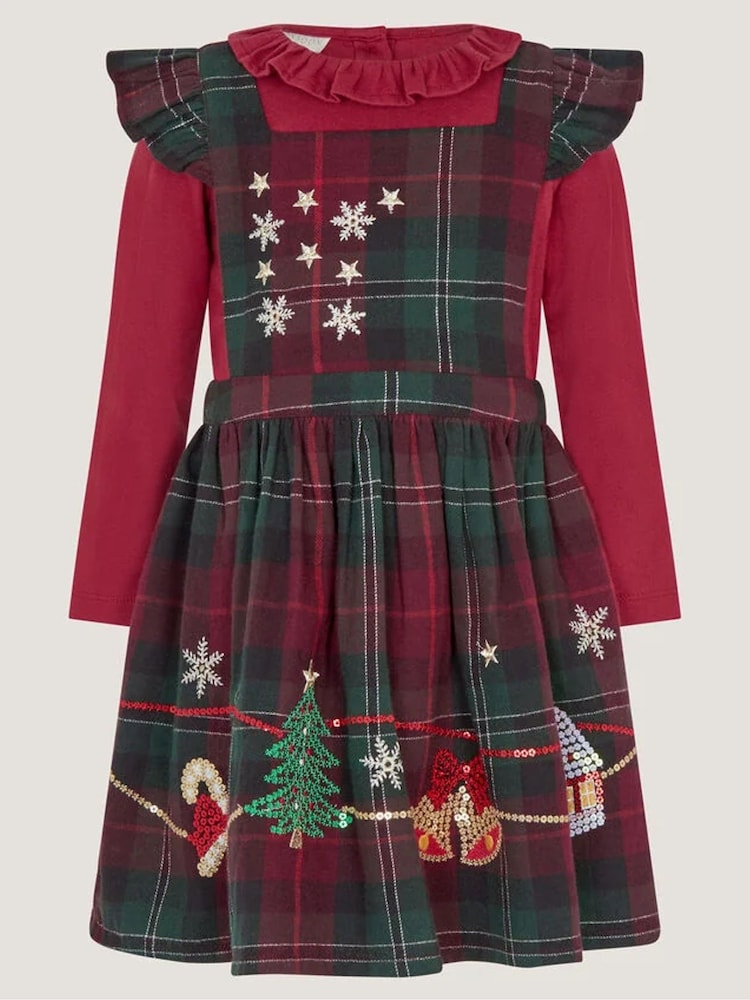 Monsoon Red Baby Christmas Top & Tartan Pinafore Dress Set - Image 2 of 4