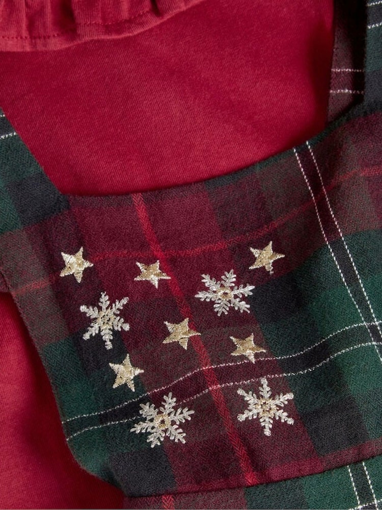 Monsoon Red Baby Christmas Top & Tartan Pinafore Dress Set - Image 4 of 4
